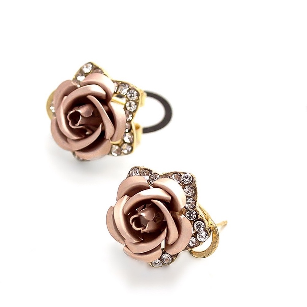 Champagne Pink Rose Gold Studs w/CZs - Picture 2 of 7